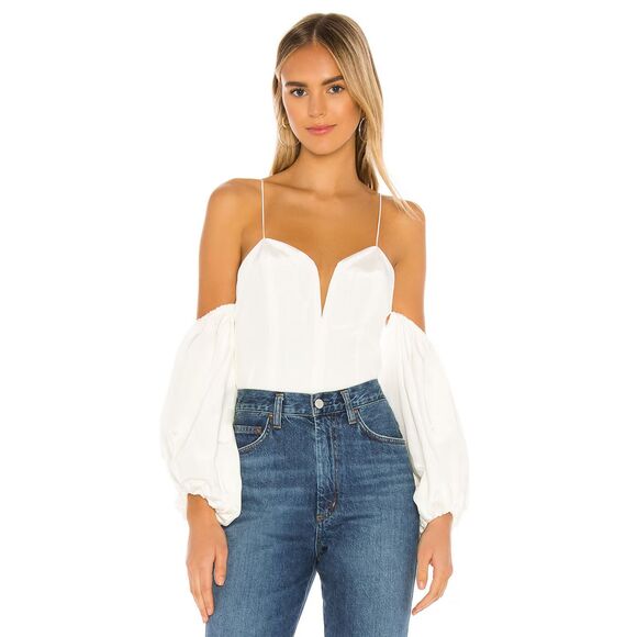 NWT For Love & Lemons Celeste Moire Top in Blanc, Size M - Picture 6 of 10